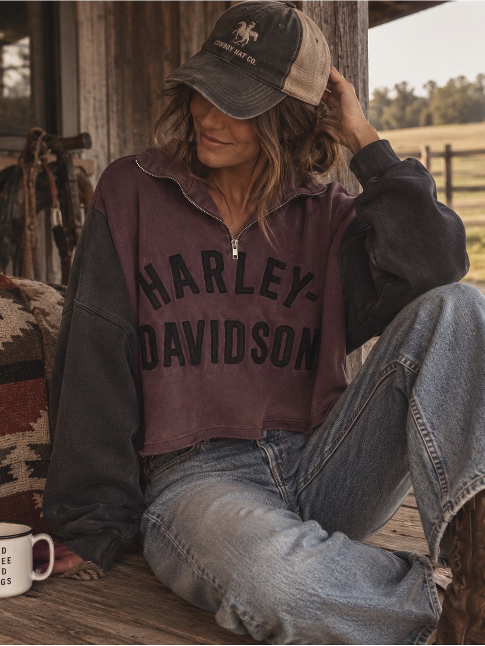 Vintage Harley-Davidson Maroon Half-Zip Sweatshirt Pullover